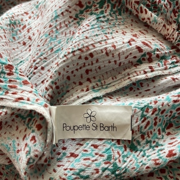 Poupette St. Barth Viscose Puff Sleeve V-neck Pull Over Blouse Sz. Small - Picture 14 of 14